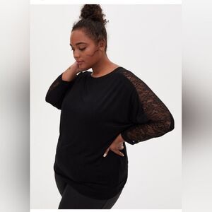 Torrid Super Soft Lace Inset Sleeve Dolman black Top size 2X
